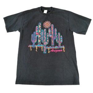 Vintage Arizona Jerzees Nature Cactus Print Mountains Black Purple Single Stitch